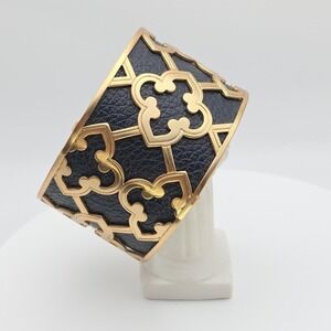 BRIGHTON Christo‎ Toledo Bracelet Cuff Gold Plate Black Green Leather Reversible